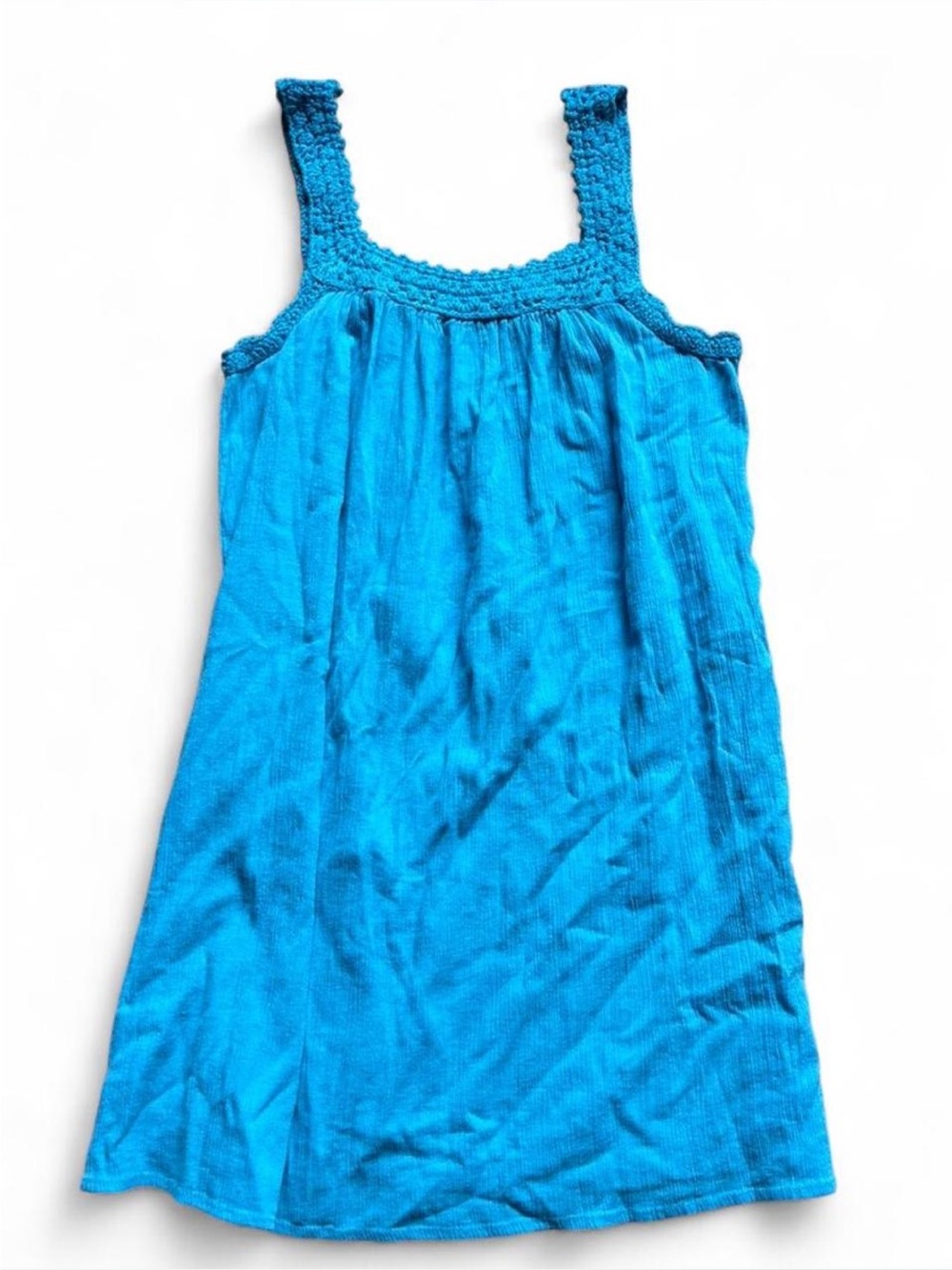 Y2K Roxy Turquoise Crochet-Trim Tank Mini Dress